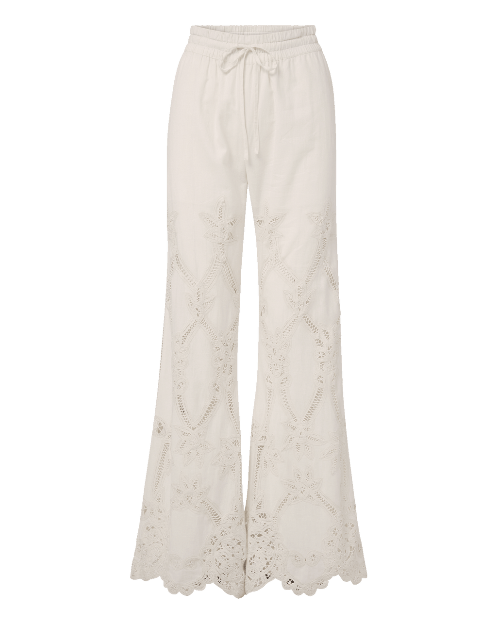 Veronica Beard Daisy Wide-Leg Eyelet Pant - Dove White