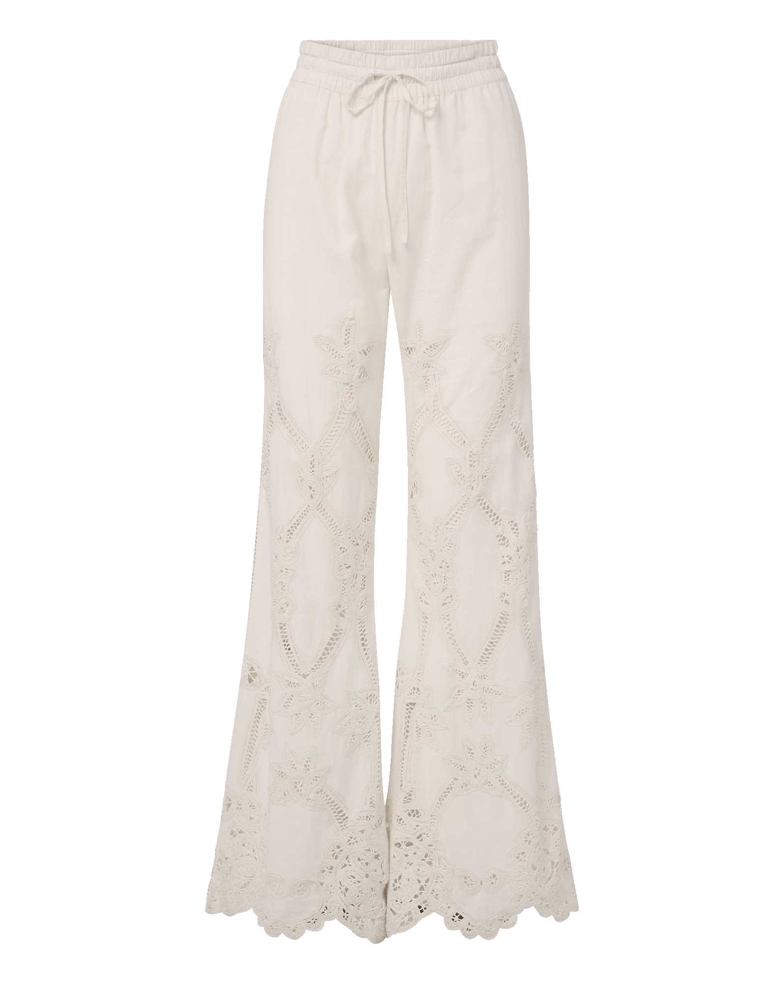 Veronica Beard Daisy Wide-Leg Eyelet Pant - Dove White