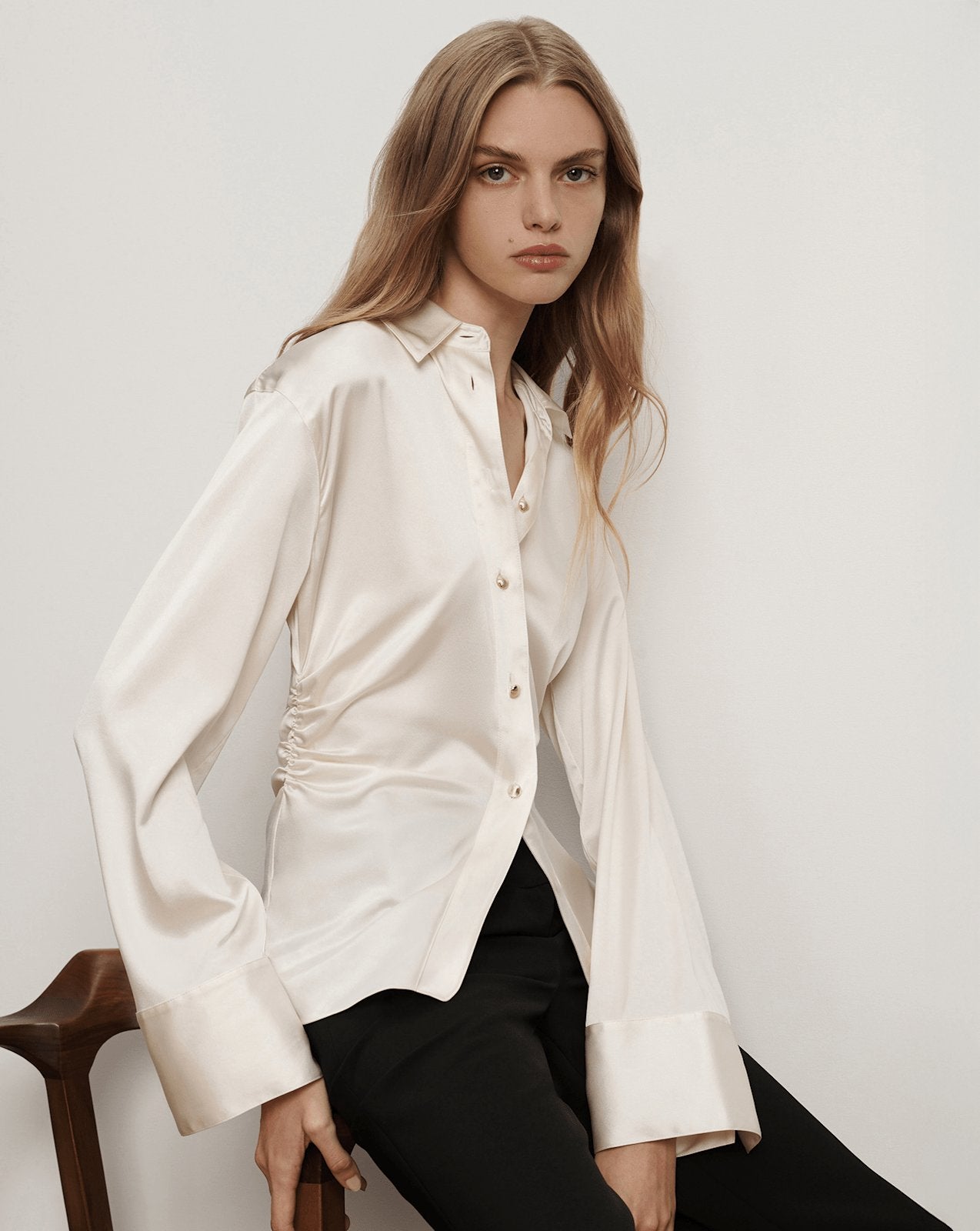 Veronica Beard Shiona Stretch-Silk Blouse - Dove White