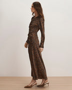 Veronica Beard Irma Stretch-Silk Midi Dress - Walnut Multi