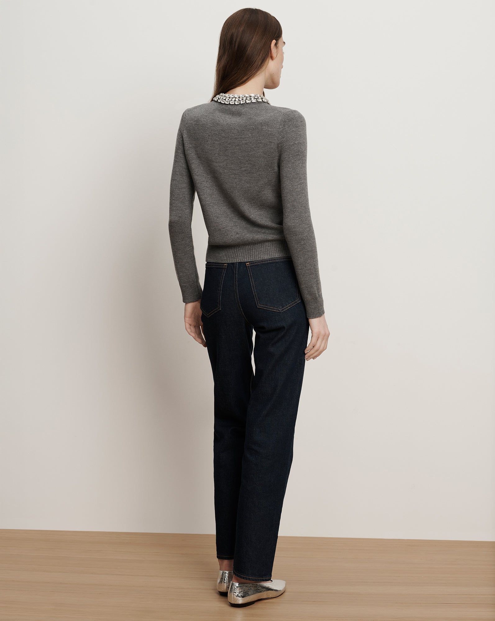 Veronica Beard Daro Embellished Cardigan - Dark Heather Grey