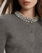 Veronica Beard Daro Embellished Cardigan - Dark Heather Grey