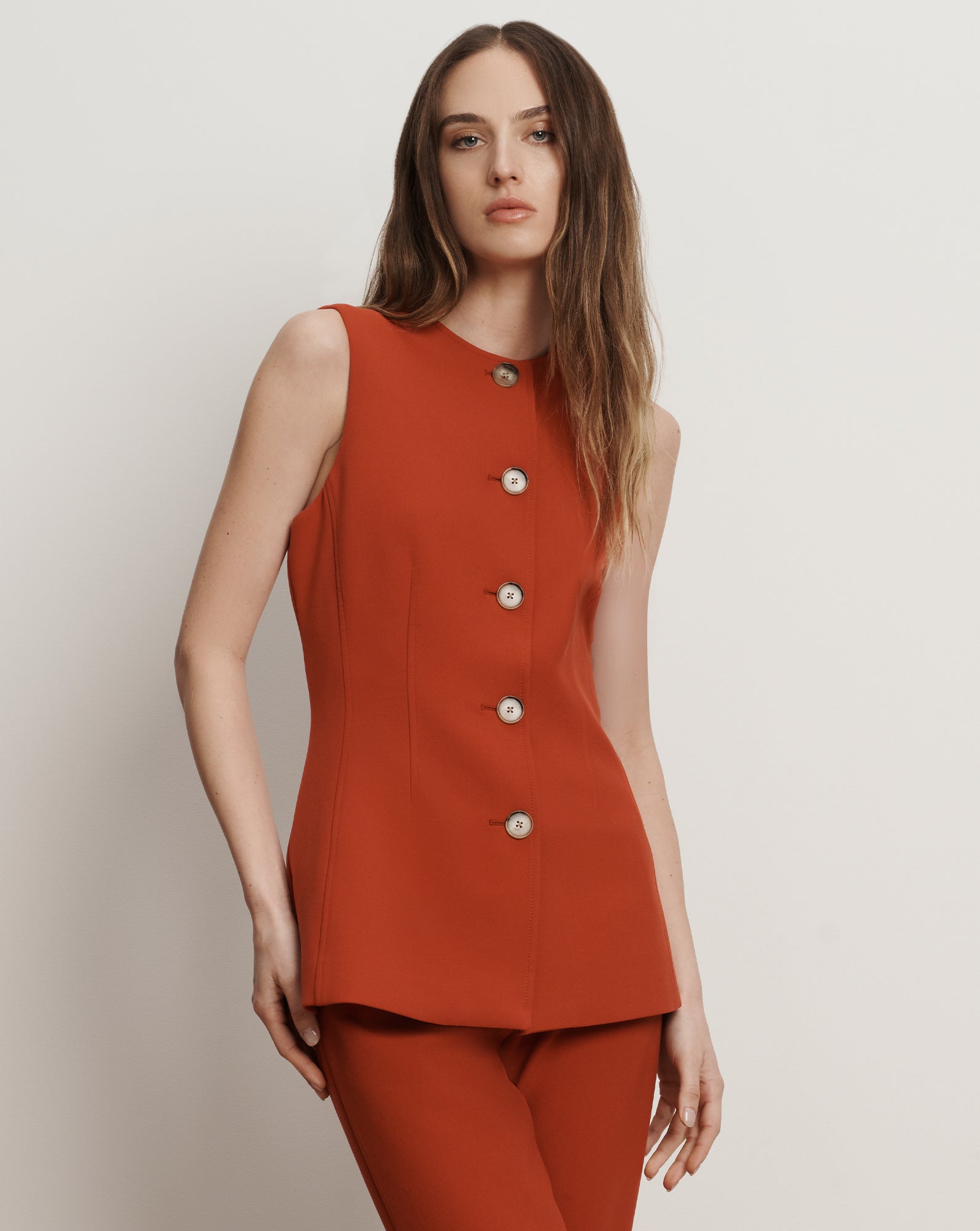 Veronica Beard Jessup Tailored Vest - Carnelian Red