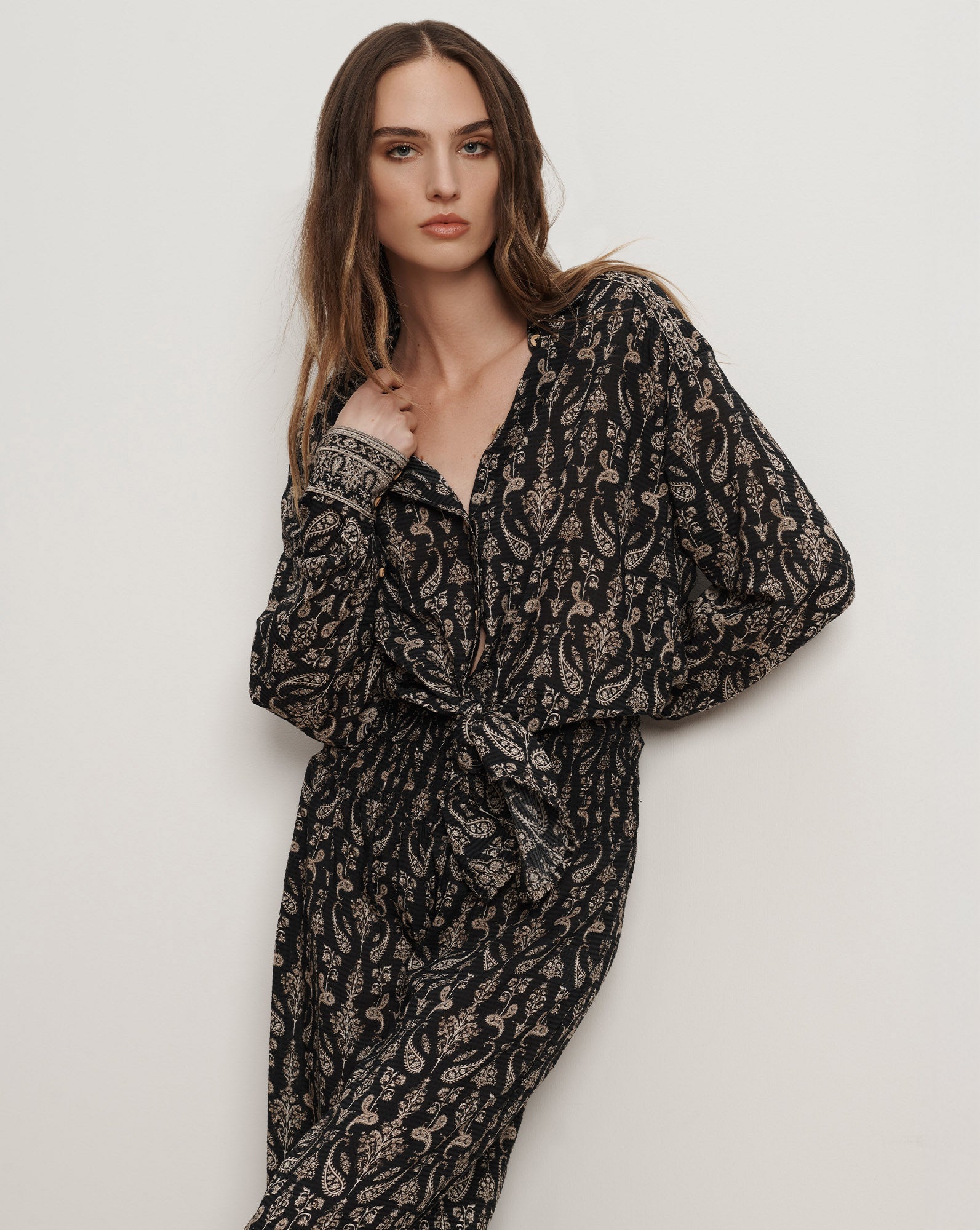 Veronica Beard Lloyd Paisley Button-Down Shirt - Black Multi