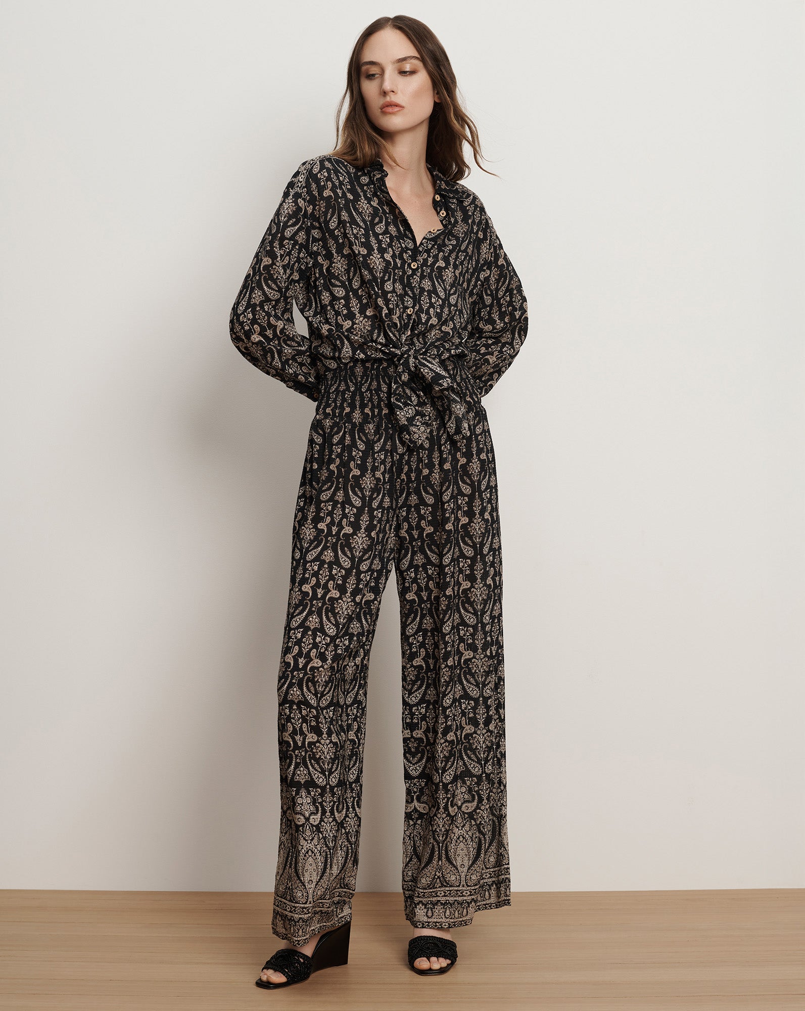 Veronica Beard Lloyd Paisley Button-Down Shirt - Black Multi