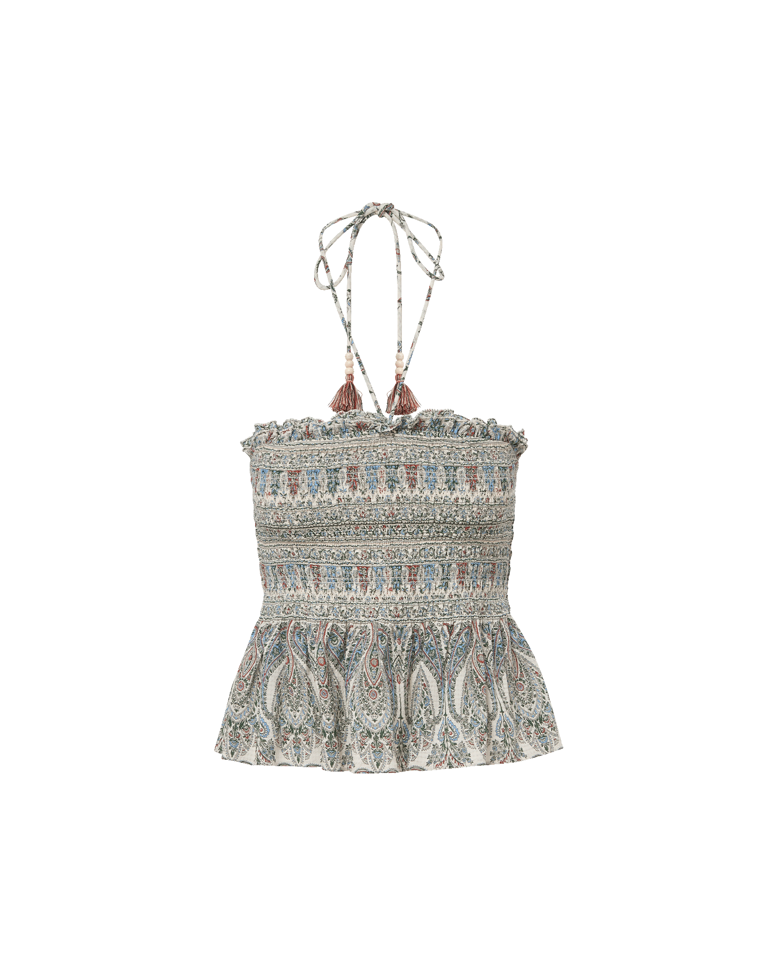 Veronica Beard Damsey Smocked Halter Top - Ecru Multi