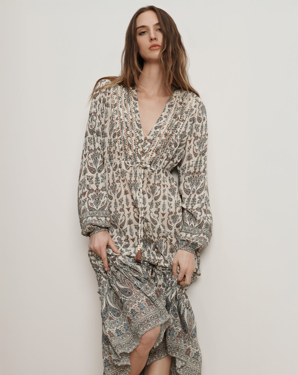 Veronica Beard Vani Paisley Midi Dress - Ecru Multi