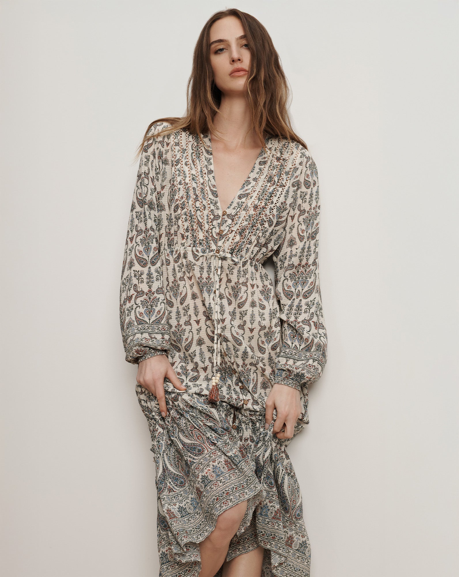 Veronica Beard Vani Paisley Midi Dress - Ecru Multi