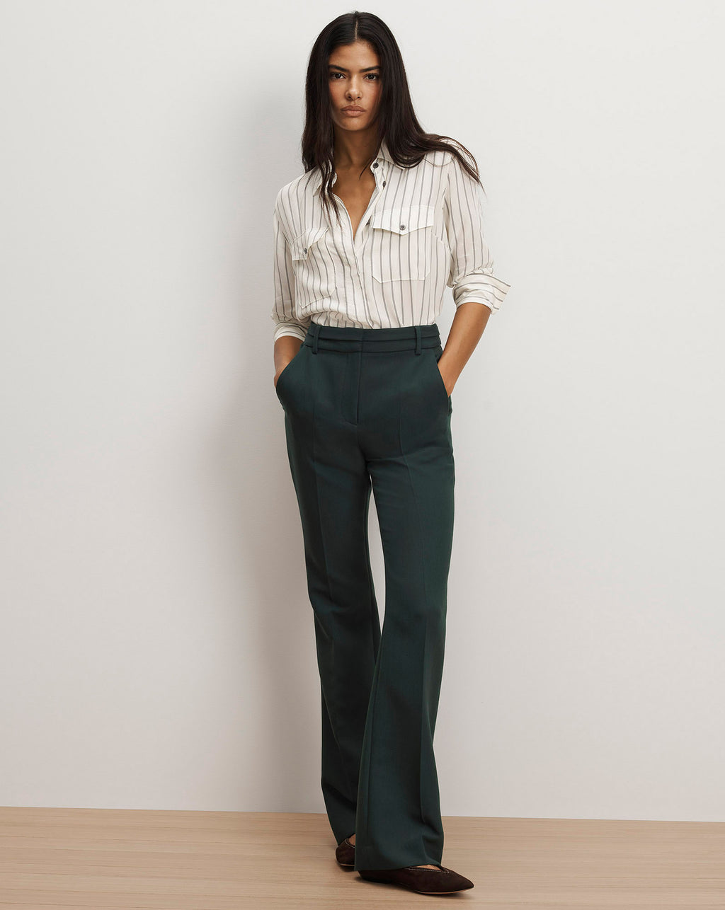 Veronica Beard Saku Striped Button-Down Shirt - Dove White/Black