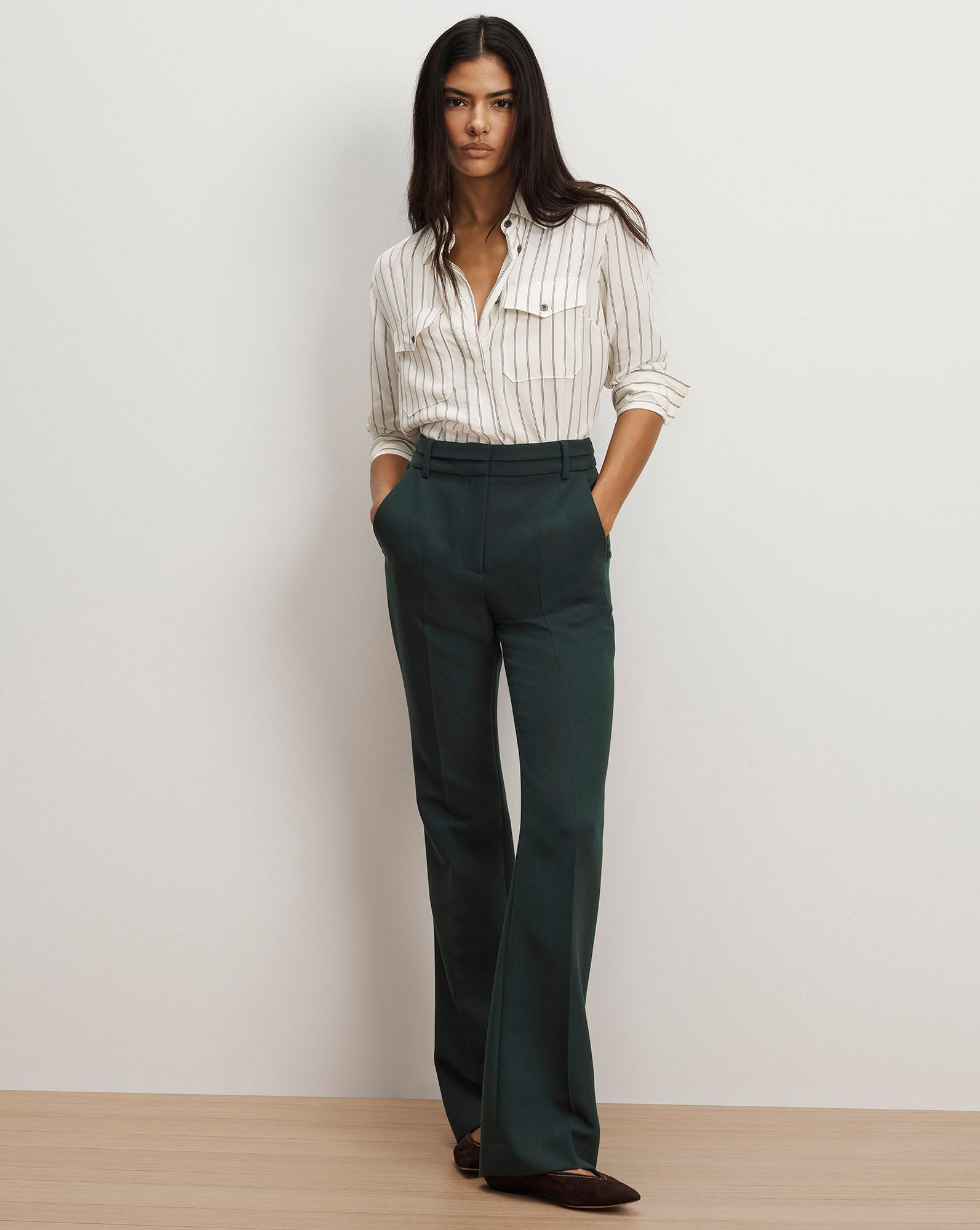 Veronica Beard Saku Striped Button-Down Shirt - Dove White/Black