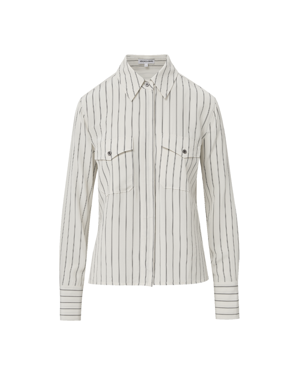 Veronica Beard Saku Striped Button-Down Shirt - Dove White/Black