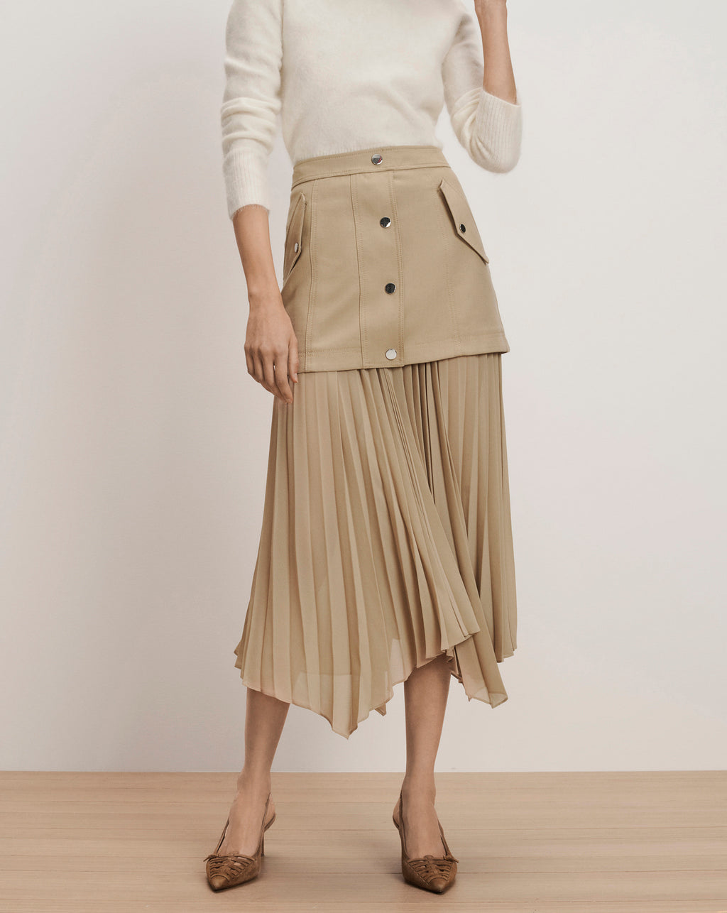 Veronica Beard Patricka Layered Midi Skirt - Sand