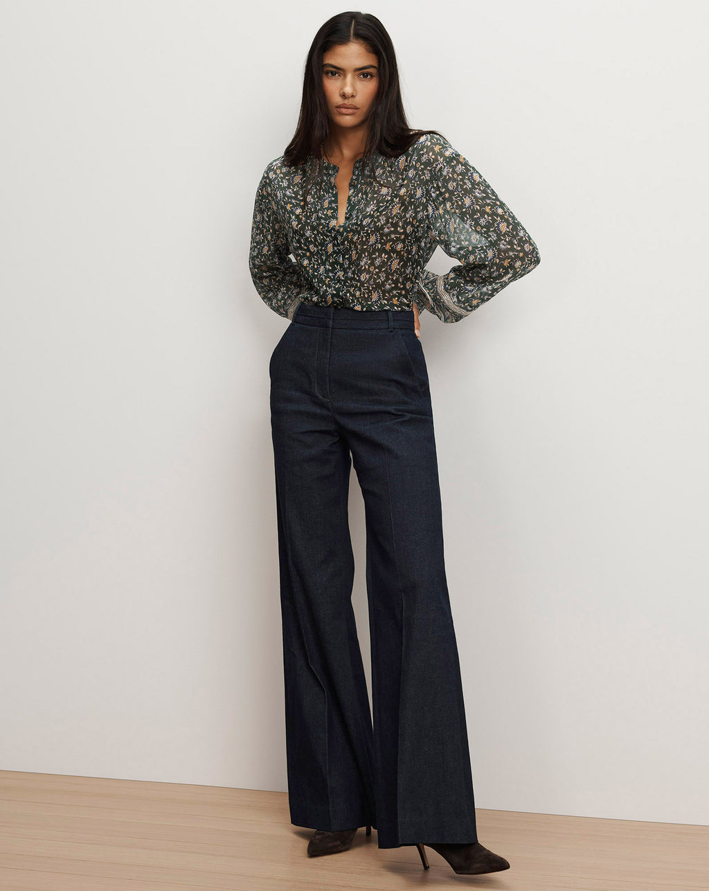 Veronica Beard Lollie Floral Button-Down Blouse - Dark Hunter Green Multi