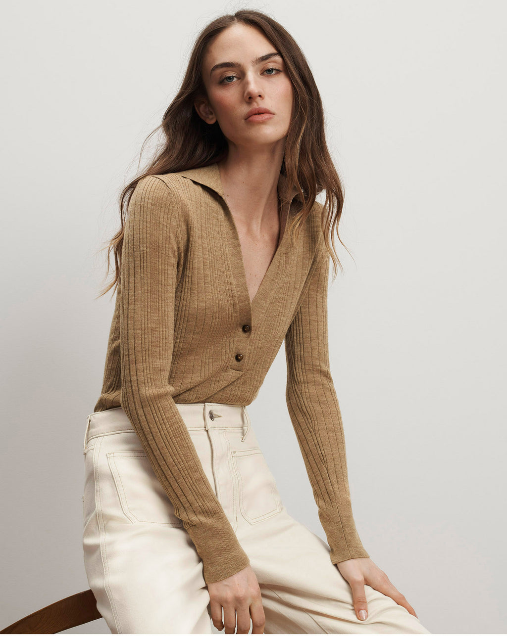 Veronica Beard Rouni Merino Wool Pullover - Dark Khaki