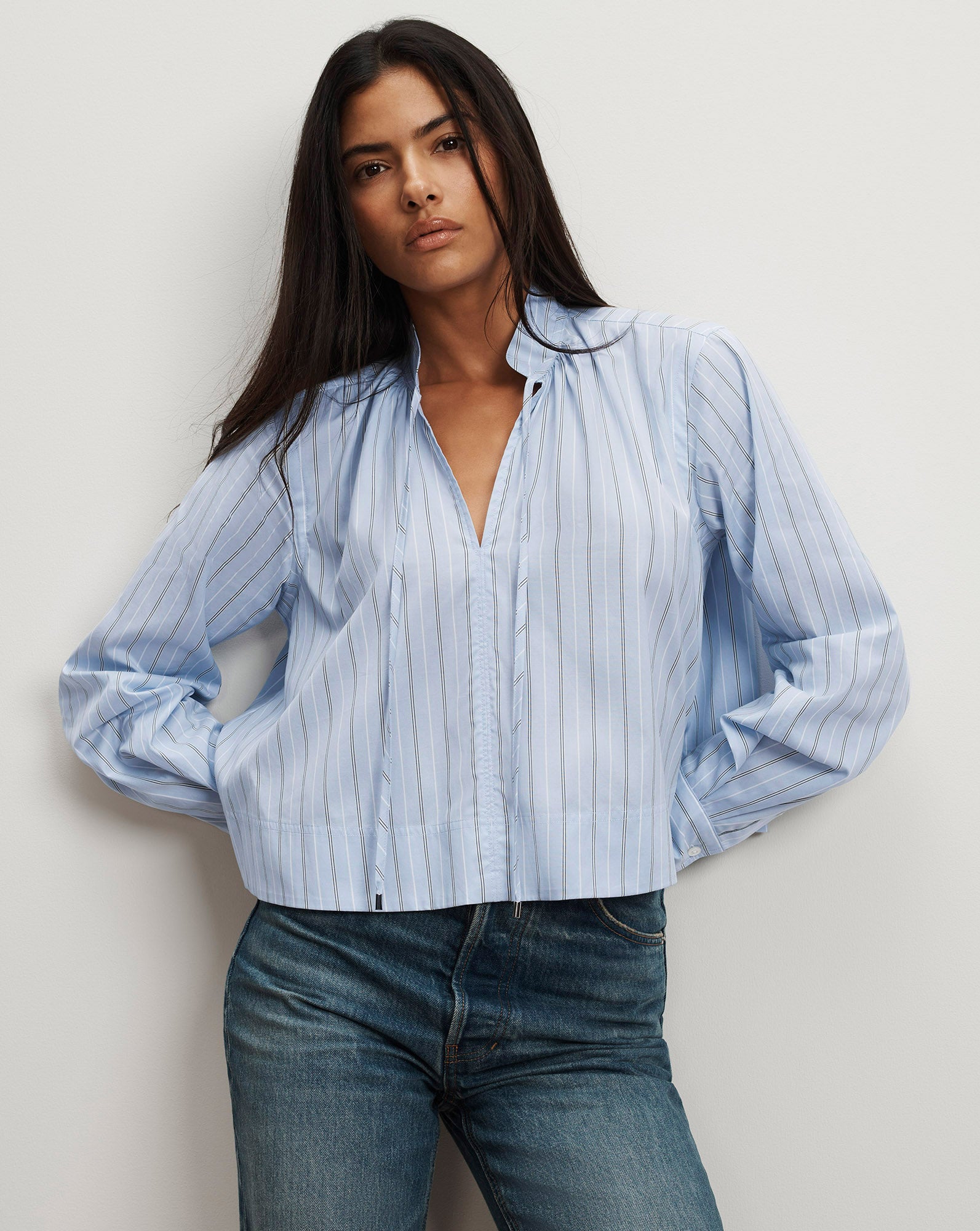 Veronica Beard Kaits Striped Blouse - Ice Blue Multi
