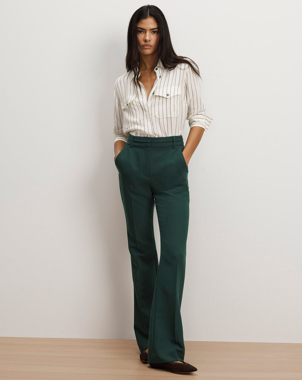 Veronica Beard Melvin Flared Pant - Dark Hunter Green