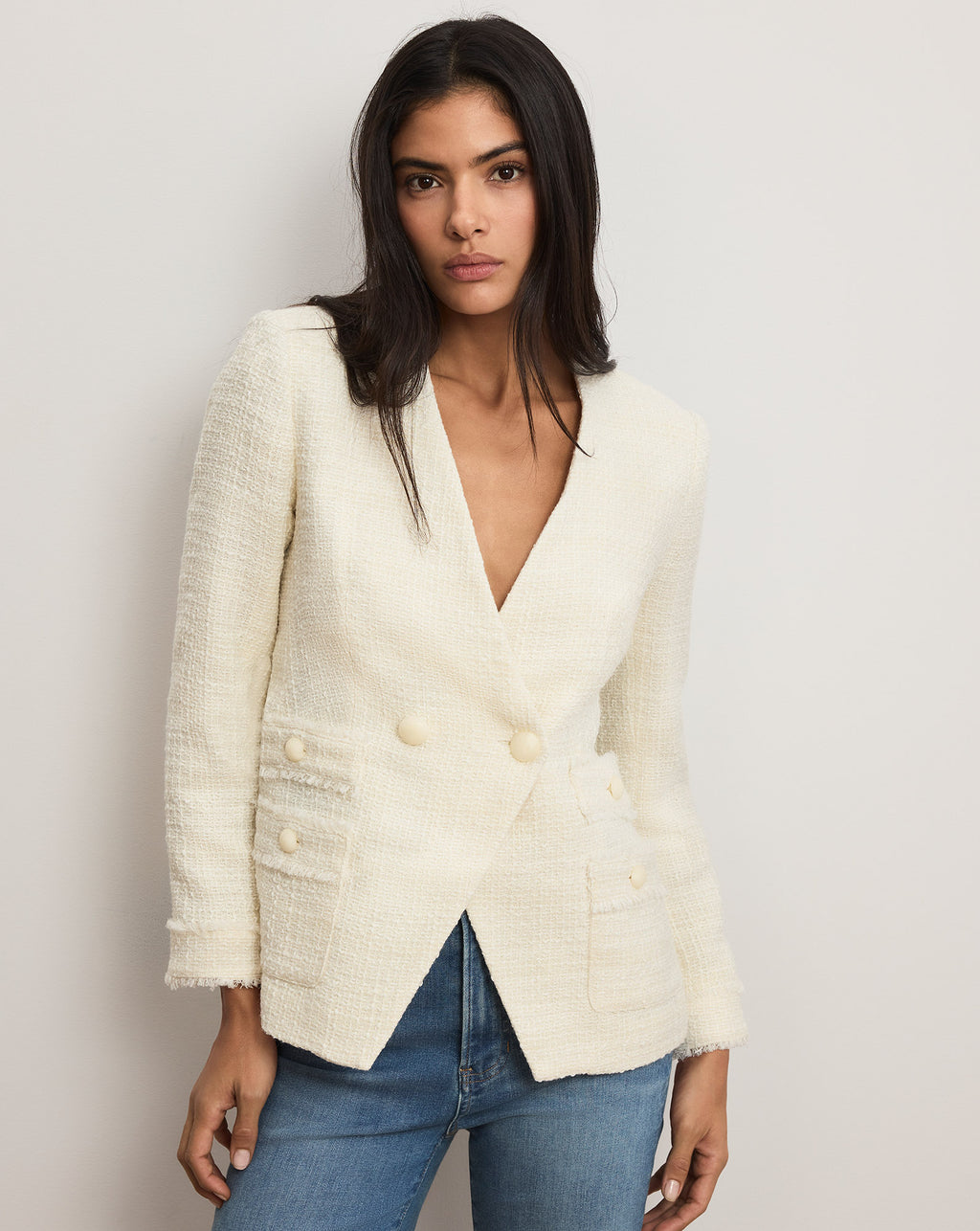 Veronica Beard Yves Tweed Jacket - Dove White