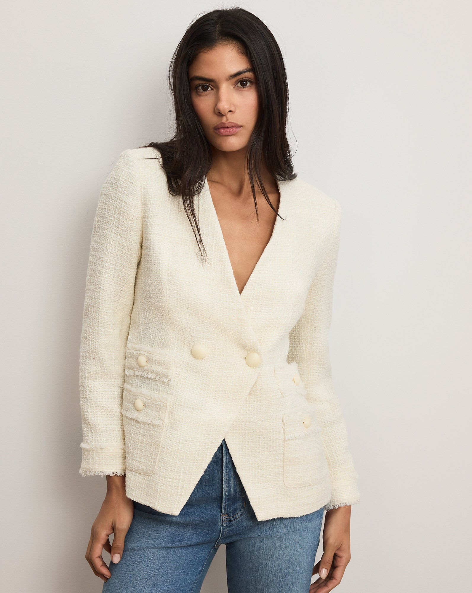 Veronica Beard Yves Tweed Jacket - Dove White