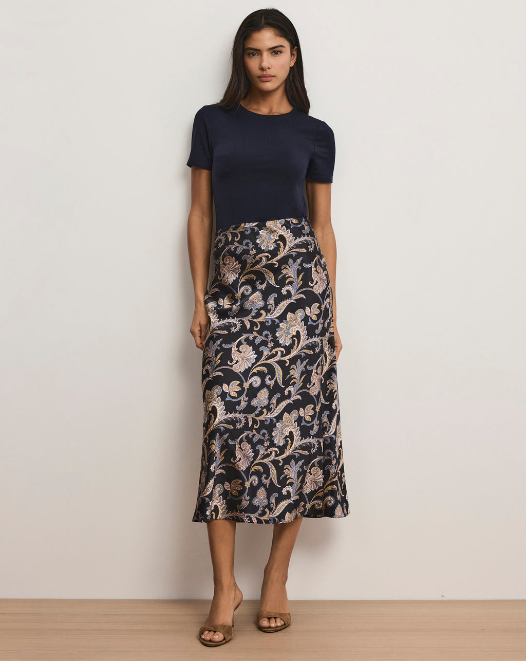 Veronica Beard Clover Paisley Midi Skirt - Black Multi