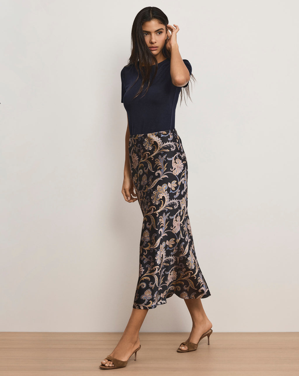 Veronica Beard Clover Paisley Midi Skirt - Black Multi