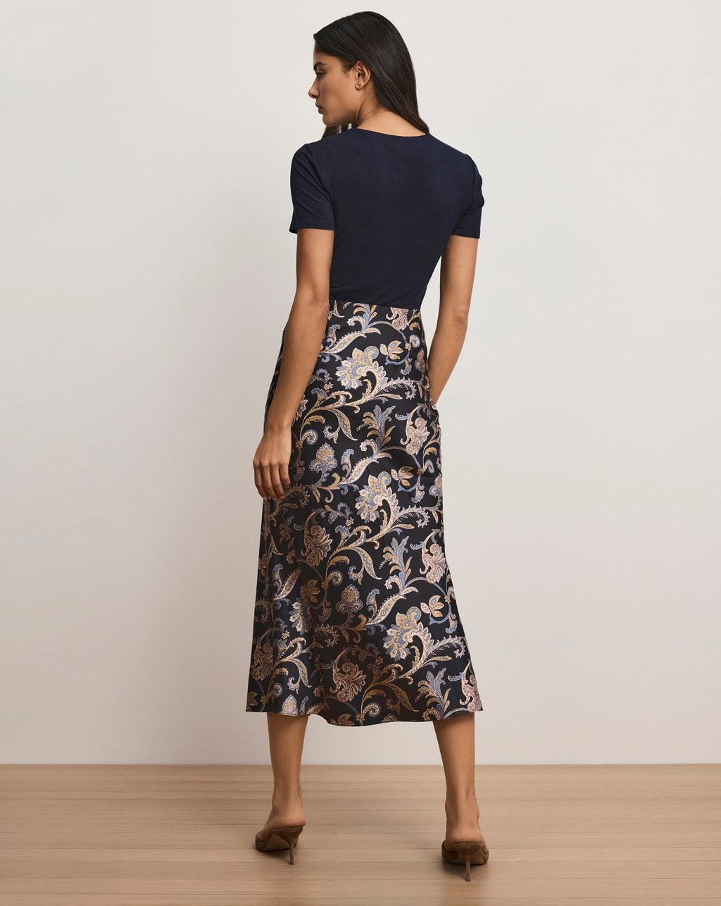 Veronica Beard Clover Paisley Midi Skirt - Black Multi