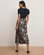 Veronica Beard Clover Paisley Midi Skirt - Black Multi
