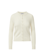 Veronica Beard Cream round-neck cardigan with ribbed cuffs and hem, and small buttons down the front.