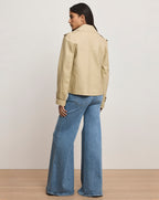 Veronica Beard Heathcliff Cropped Leather Trench Coat - Stone Khaki