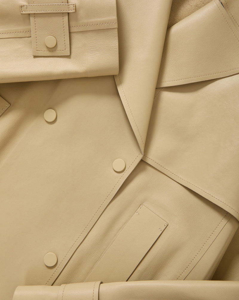 Veronica Beard Heathcliff Cropped Leather Trench Coat - Stone Khaki