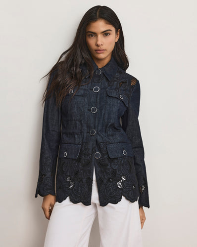 Veronica Beard Kiki Eyelet Jacket - Indigo Rinse