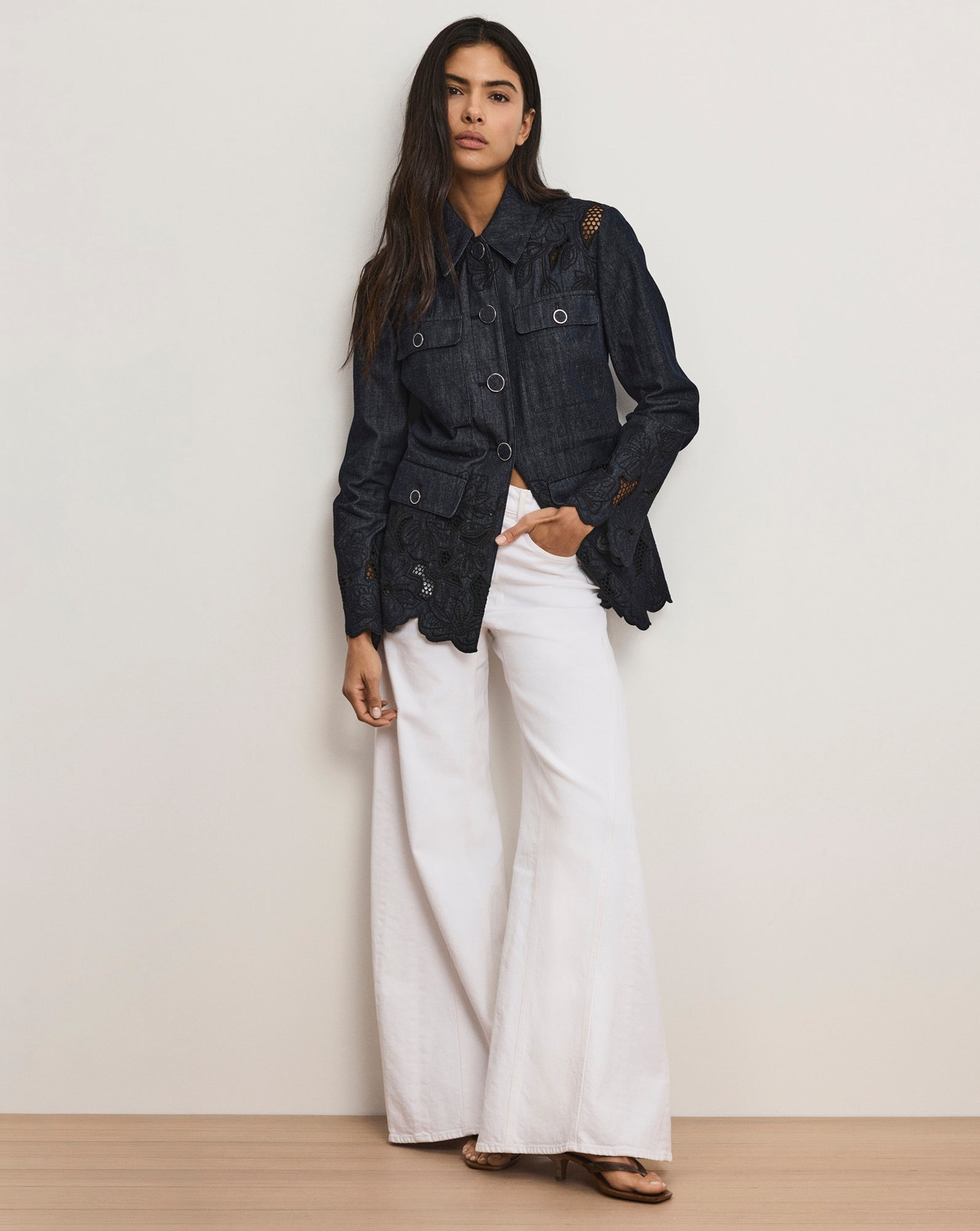 Veronica Beard Kiki Eyelet Jacket - Indigo Rinse