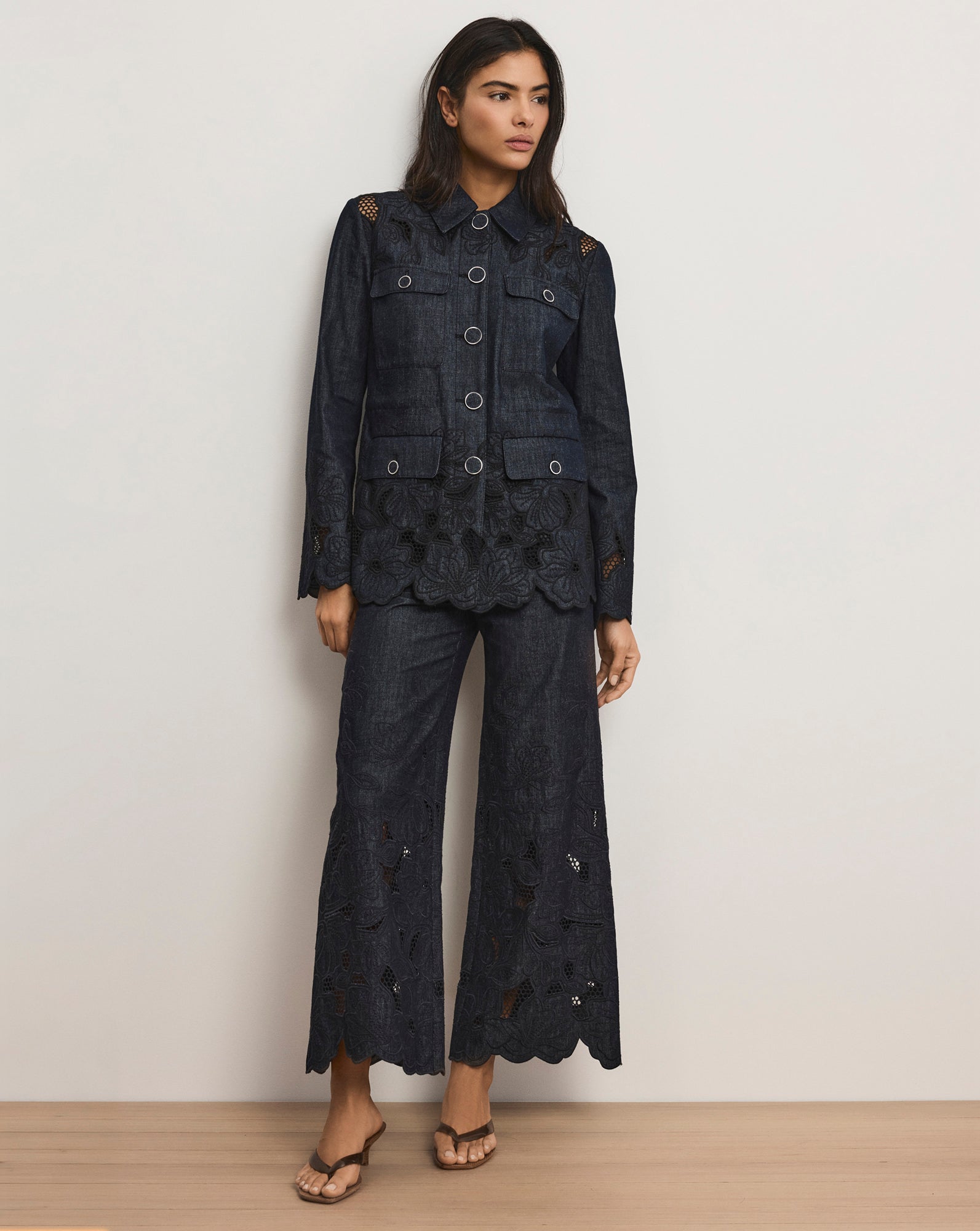 Veronica Beard Kiki Eyelet Jacket - Indigo Rinse