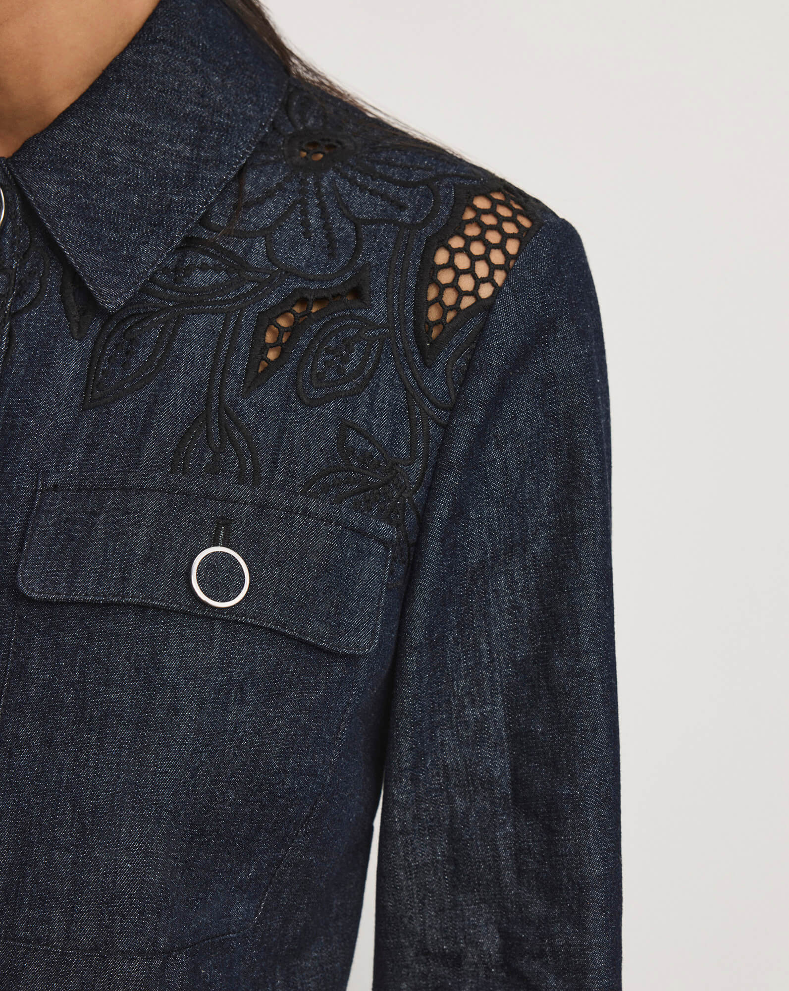 Veronica Beard Kiki Eyelet Jacket - Indigo Rinse