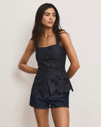 Veronica Beard Mirielle Eyelet Tank Top - Indigo Rinse