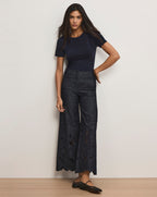 Veronica Beard Osborne Wide-Leg Eyelet Pant - Indigo Rinse
