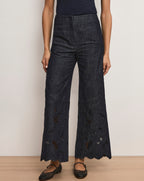 Veronica Beard Osborne Wide-Leg Eyelet Pant - Indigo Rinse