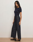 Veronica Beard Osborne Wide-Leg Eyelet Pant - Indigo Rinse
