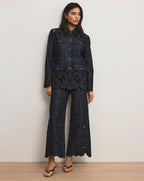Veronica Beard Osborne Wide-Leg Eyelet Pant - Indigo Rinse