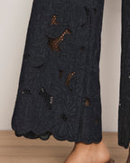 Veronica Beard Osborne Wide-Leg Eyelet Pant - Indigo Rinse