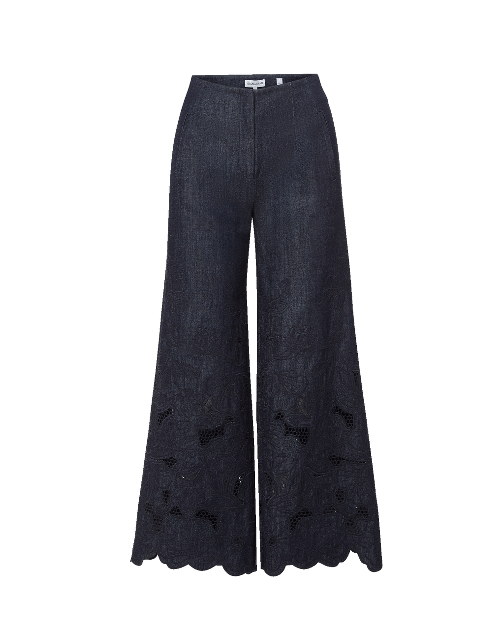 Veronica Beard Osborne Wide-Leg Eyelet Pant - Indigo Rinse