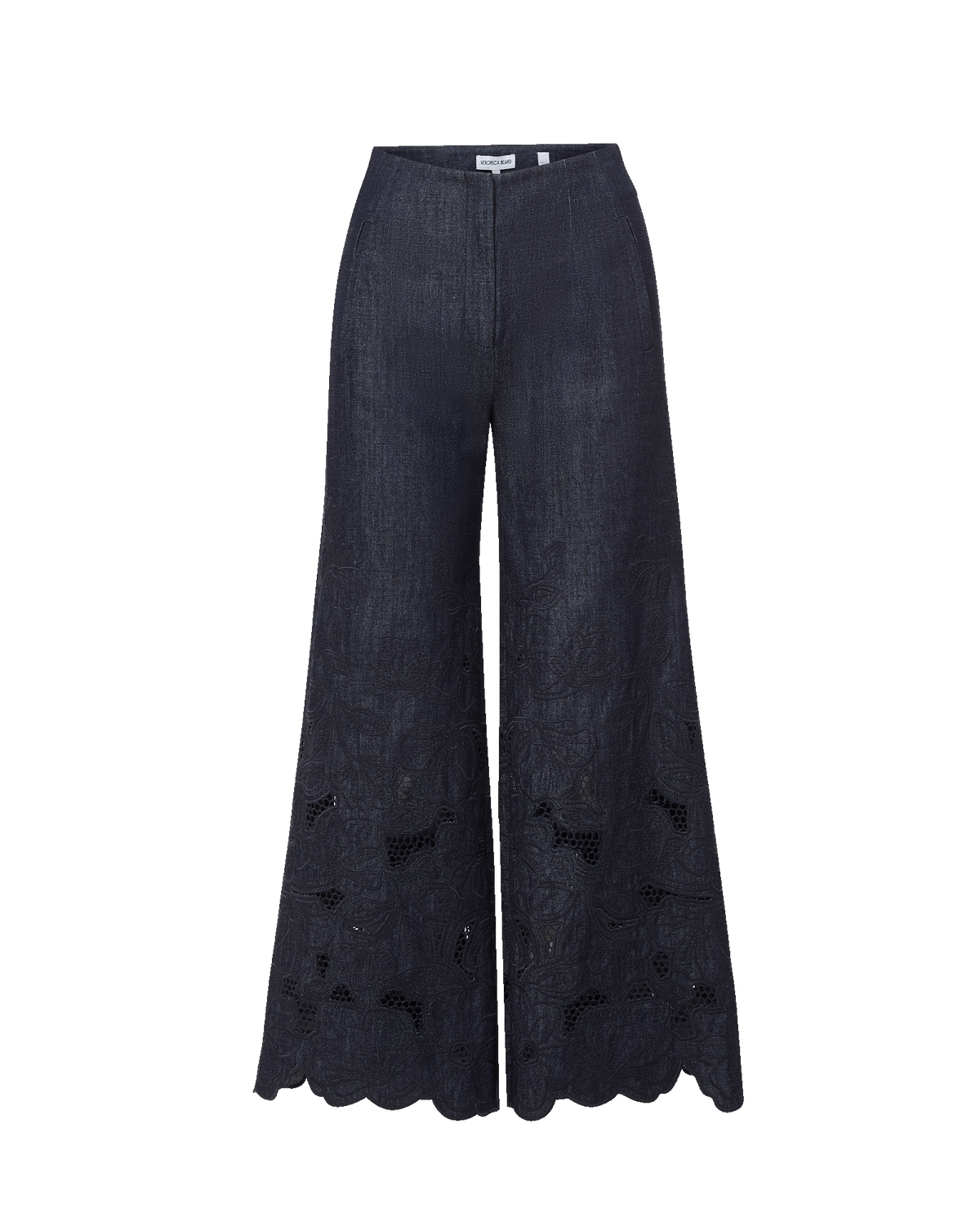 Veronica Beard Osborne Wide-Leg Eyelet Pant - Indigo Rinse