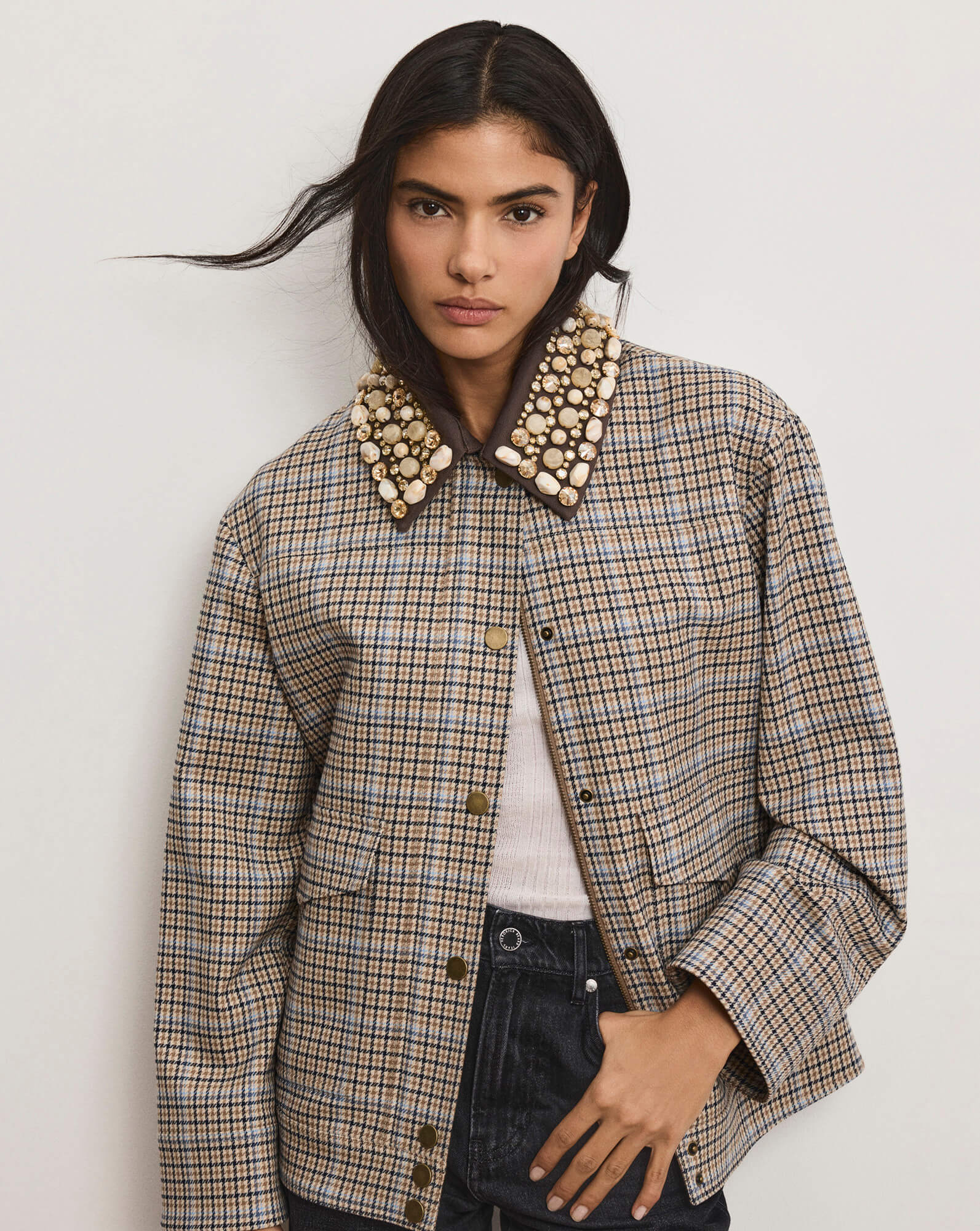 Veronica Beard Kasper Plaid Chore Jacket - Malt Multi