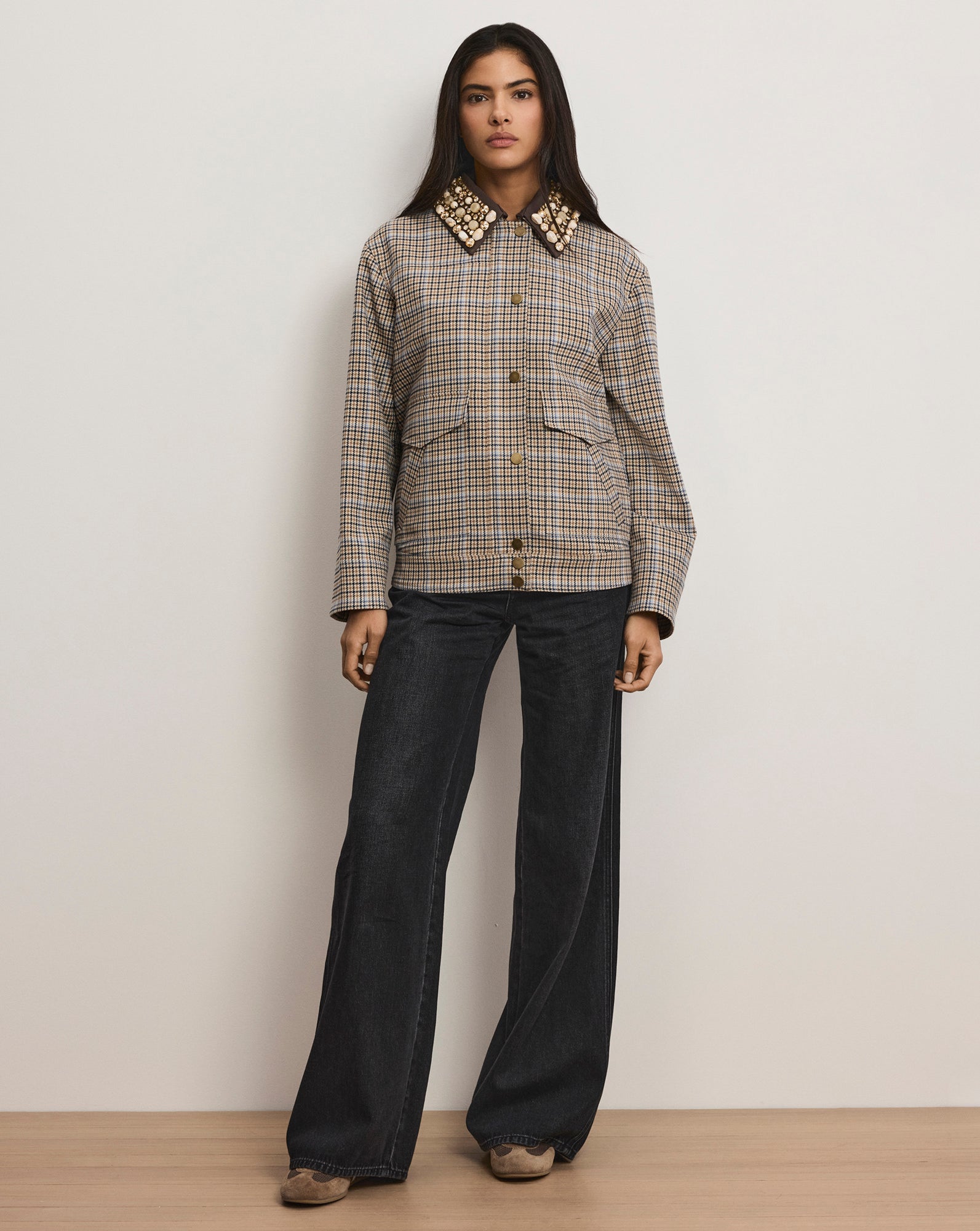 Veronica Beard Kasper Plaid Chore Jacket - Malt Multi