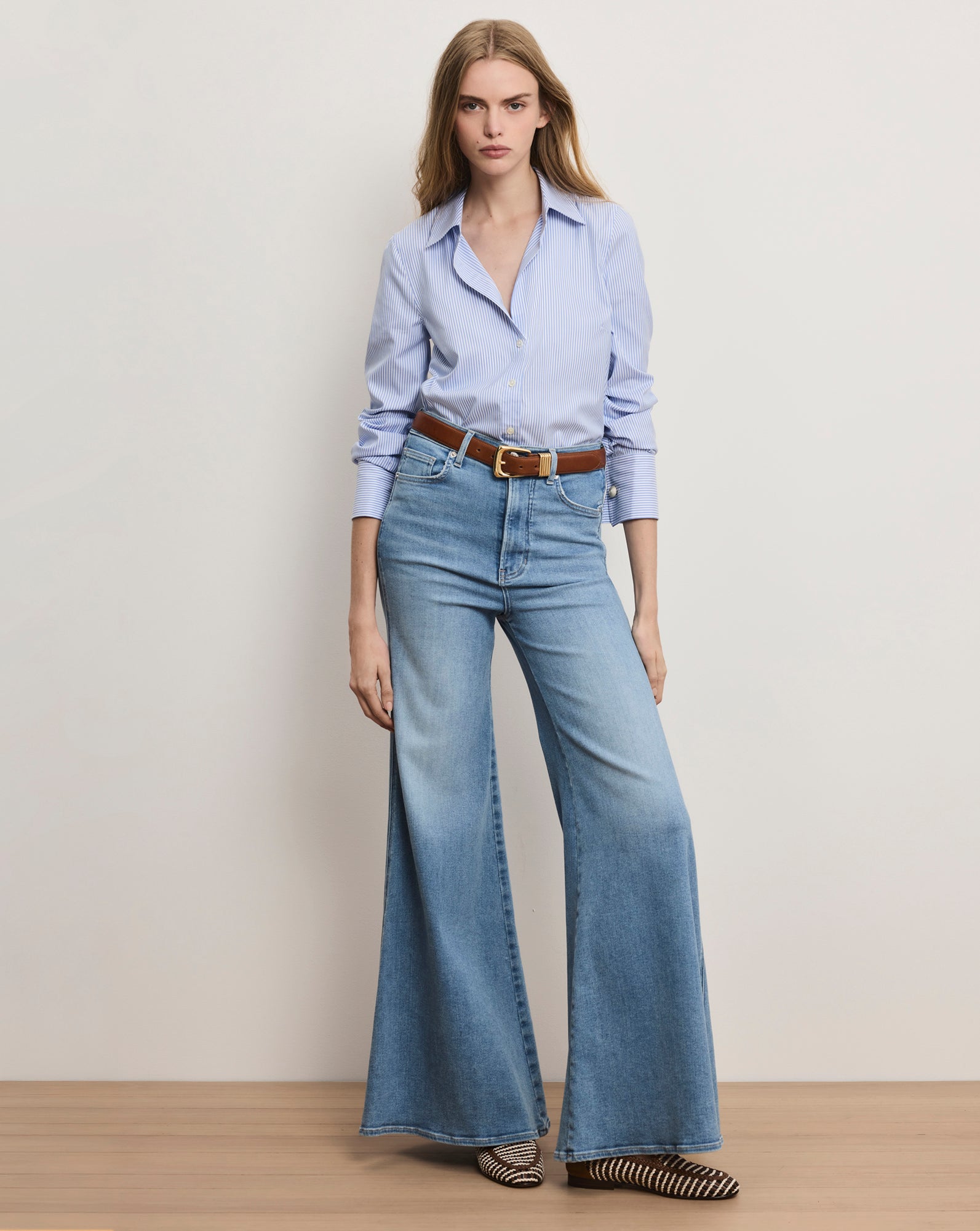 Veronica Beard Amelia Striped Button-Down Shirt - Blue Jay/White