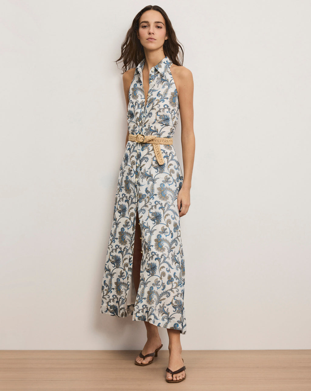 Veronica Beard Mackey Paisley Halter Midi Dress - Dove White Multi
