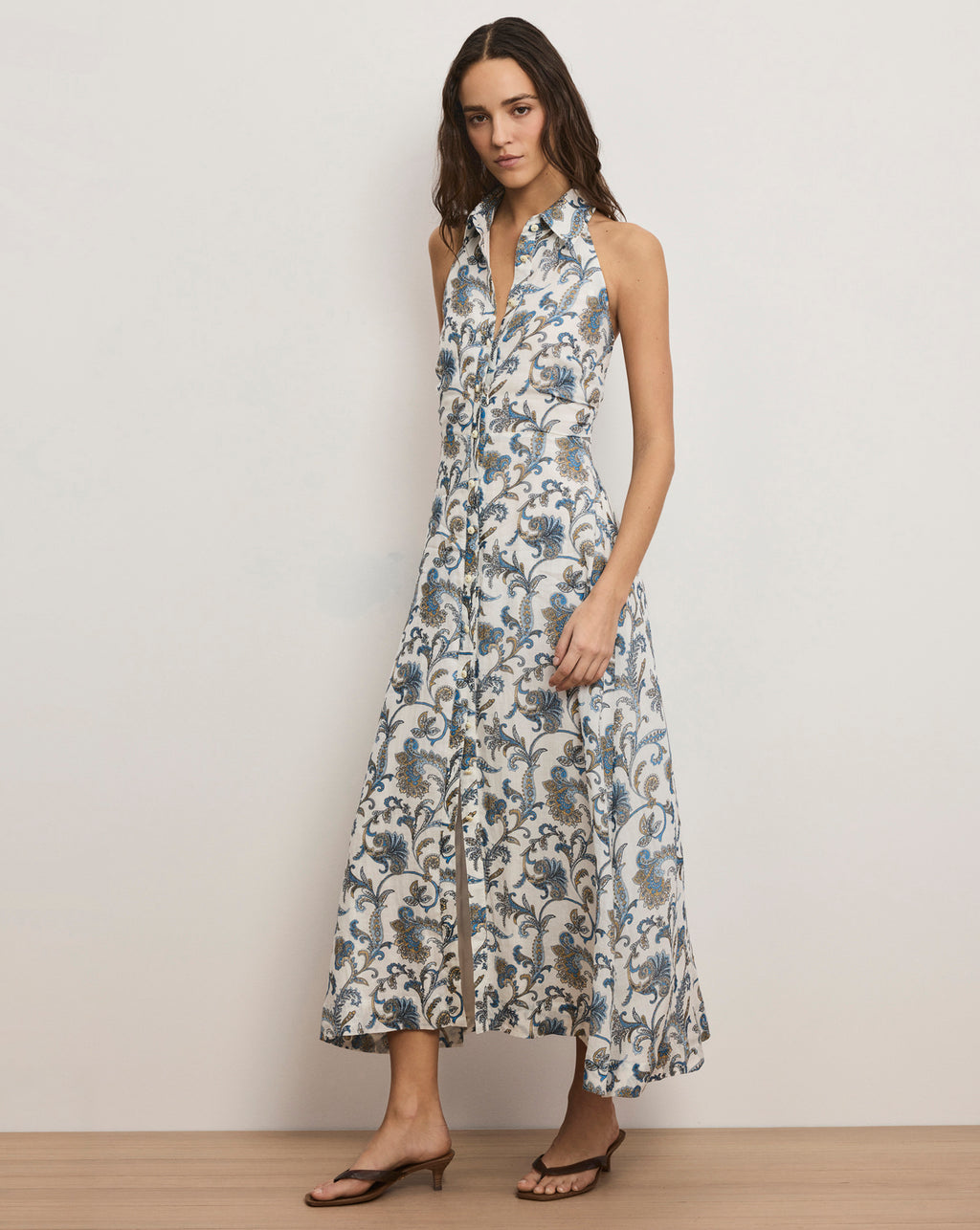 Veronica Beard Mackey Paisley Halter Midi Dress - Dove White Multi