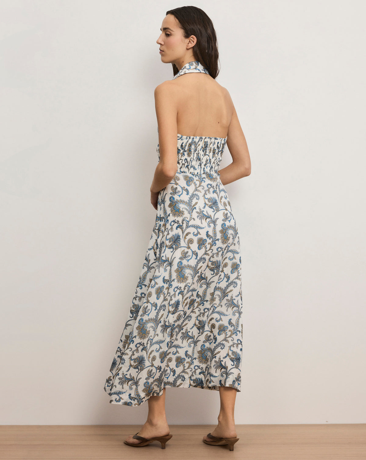 Veronica Beard Mackey Paisley Halter Midi Dress - Dove White Multi