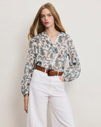Veronica Beard Soleil Paisley Blouse - Dove White Multi
