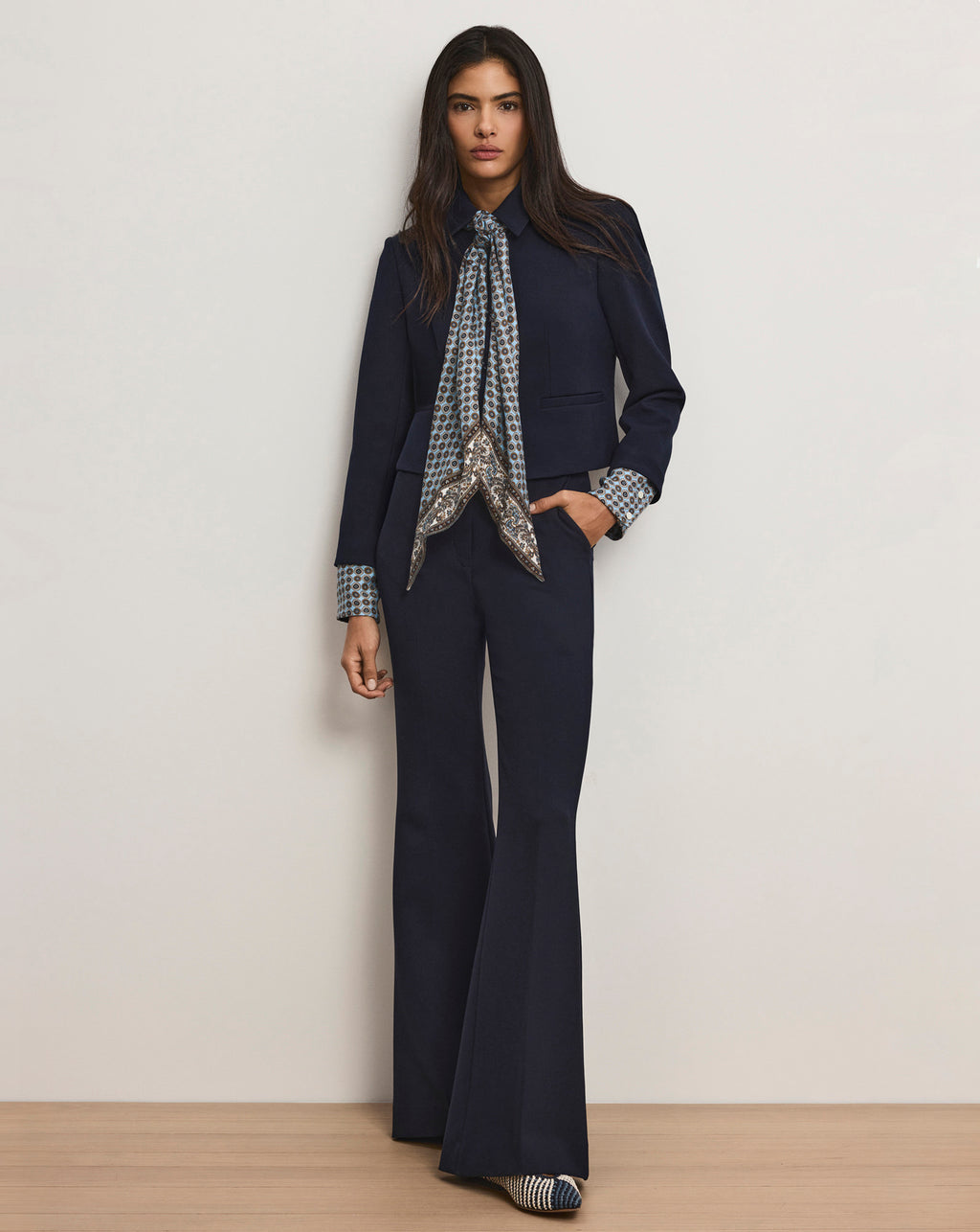 Veronica Beard Ismena Removable Scarf Jacket - Navy
