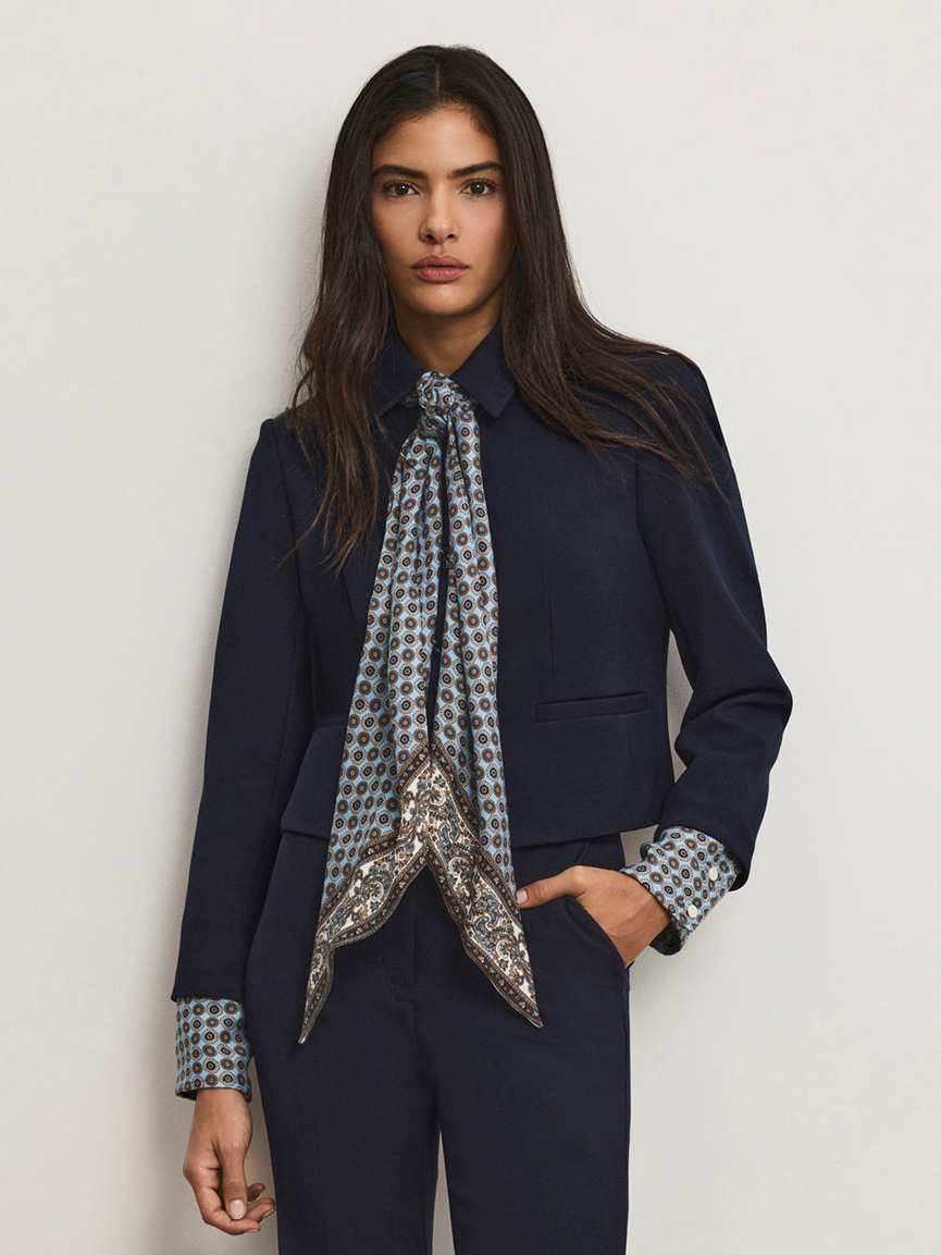 Veronica Beard Ismena Removable Scarf Jacket - Navy